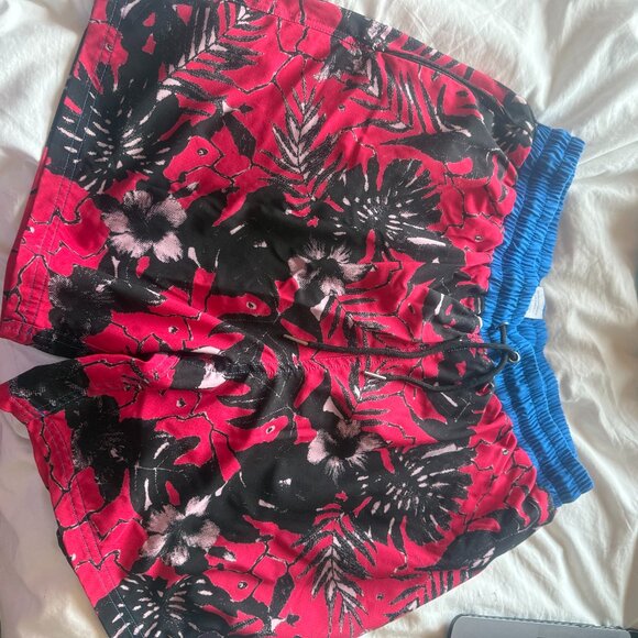 Red Black Flowers Slunks Retro Mens Large - Picture 1 of 1
